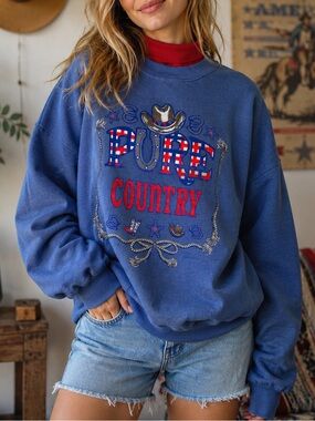 Vintage 90s Western Pure Country Puffy Graphics Gopher Sport Sweatshirt Size XL